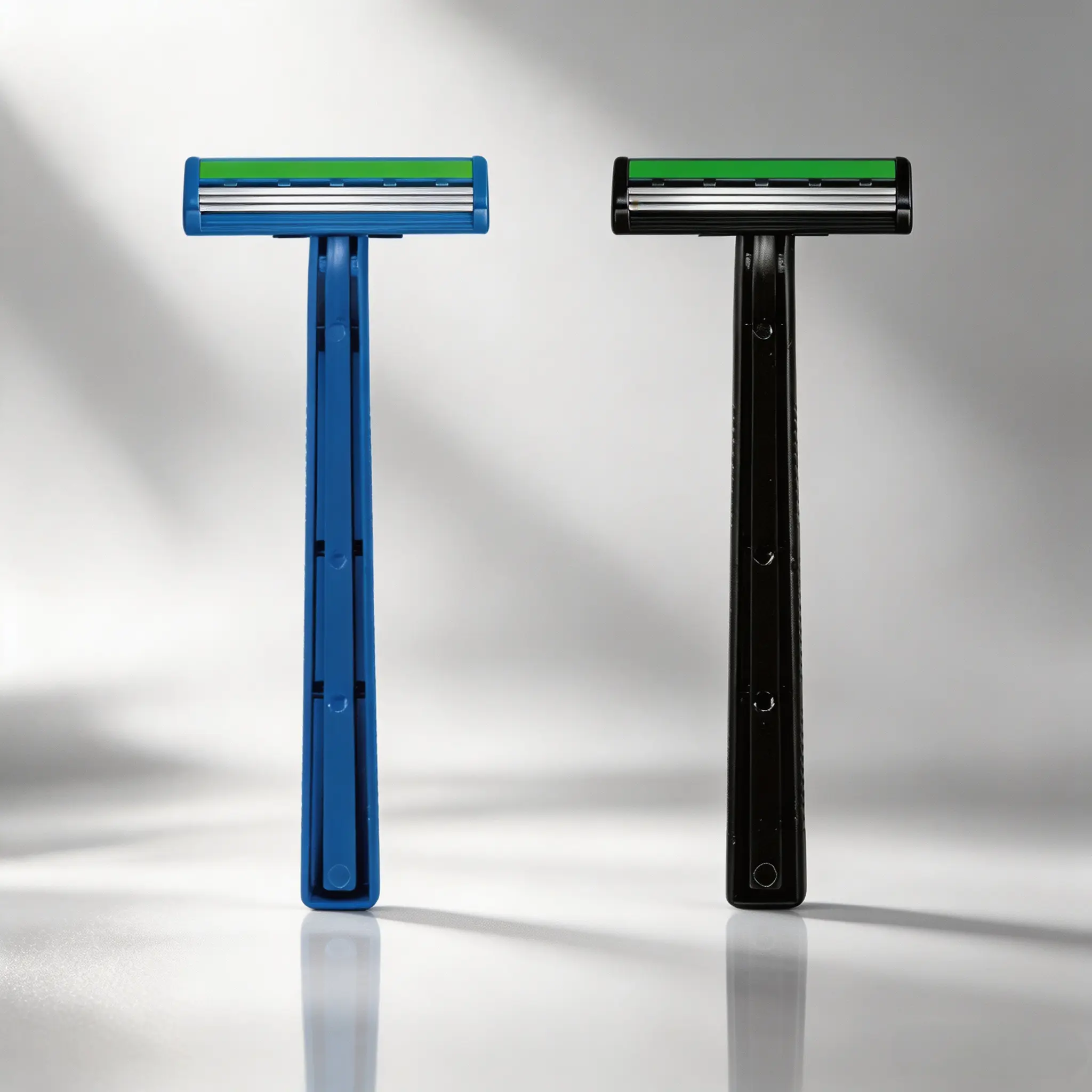 Blue and black Disposable Razor comparison side by side