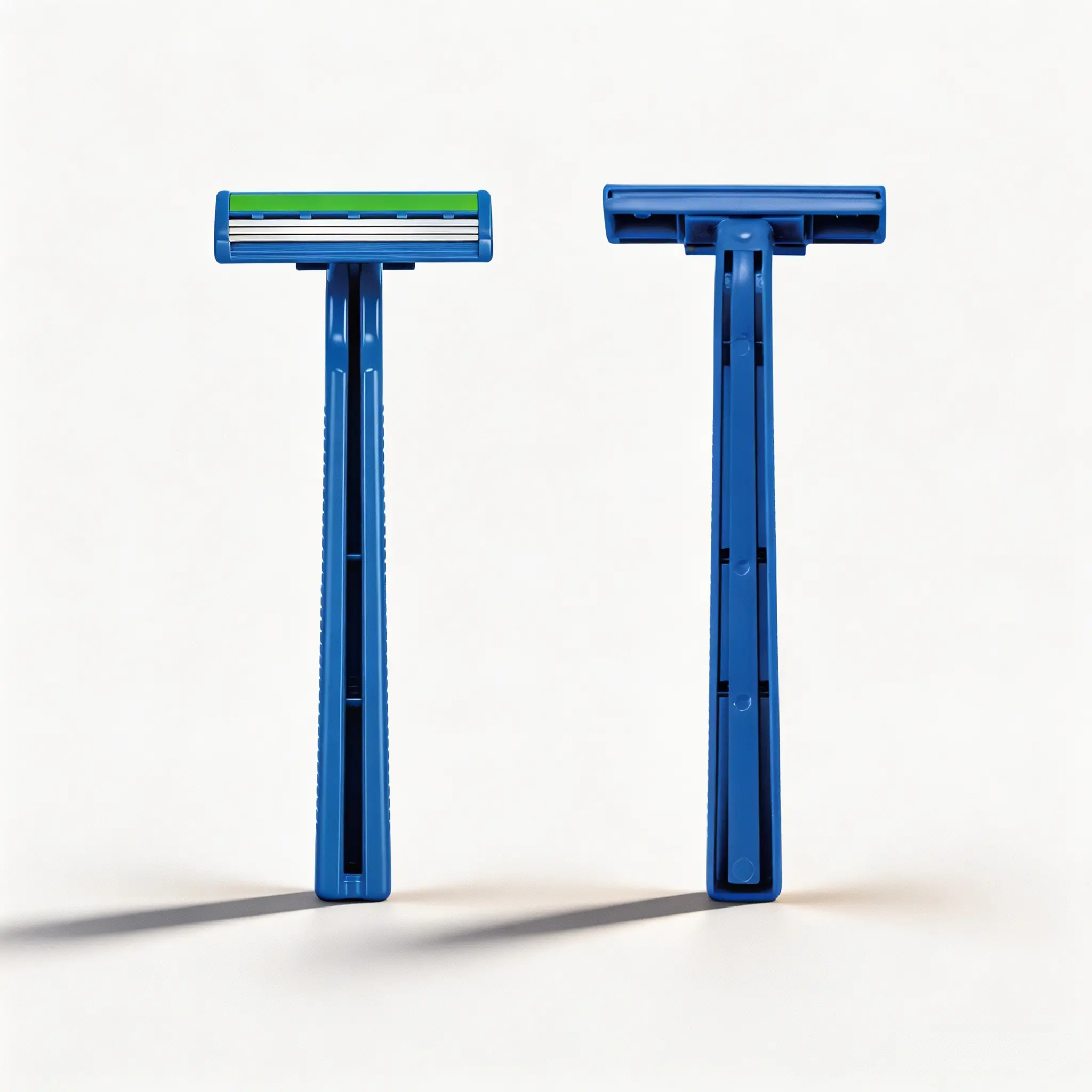Blue Disposable Razor front and side view on white background