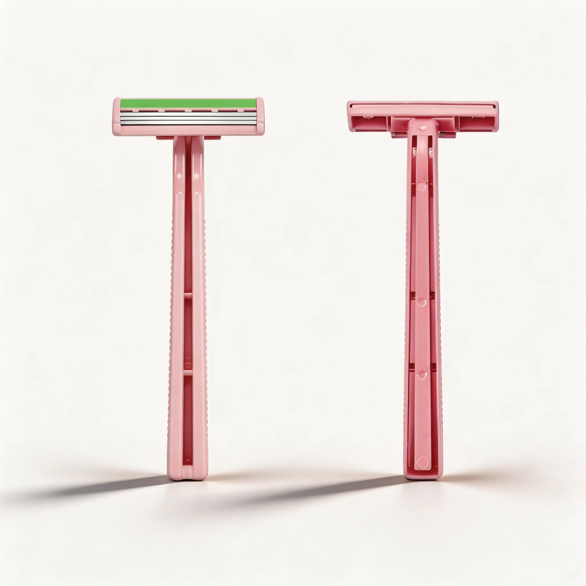 Pink Disposable Razor front and side view on white background