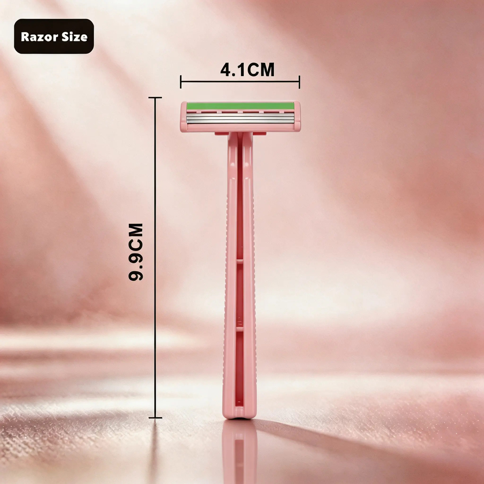 Razor Size dimension chart showing 9.9CM height and 4.1CM width pink handle